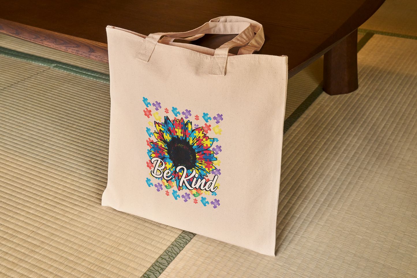 Autism Awarness -be kind sundlower 100%cotton tote bag