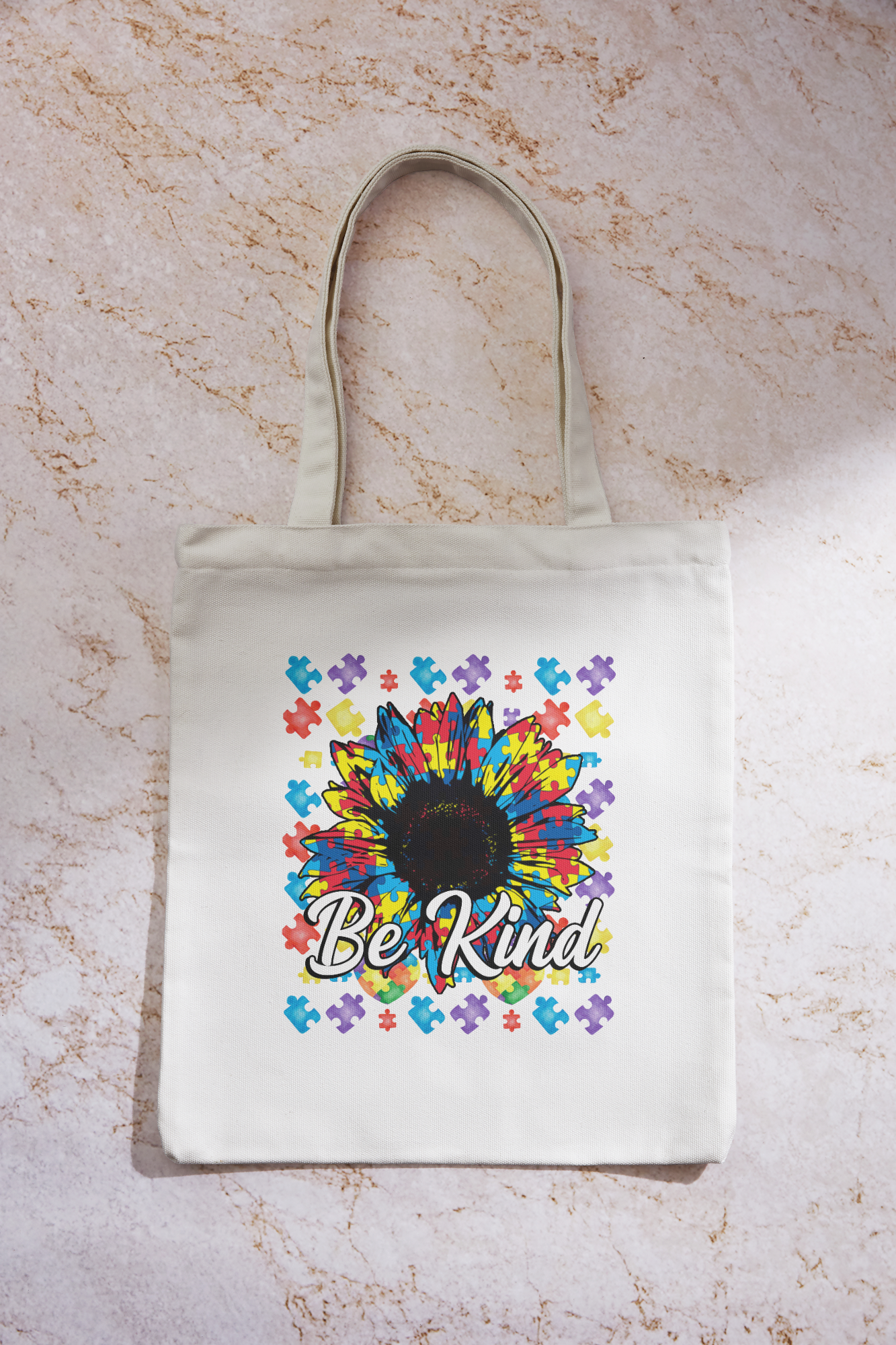 Autism Awarness -be kind sundlower 100%cotton tote bag