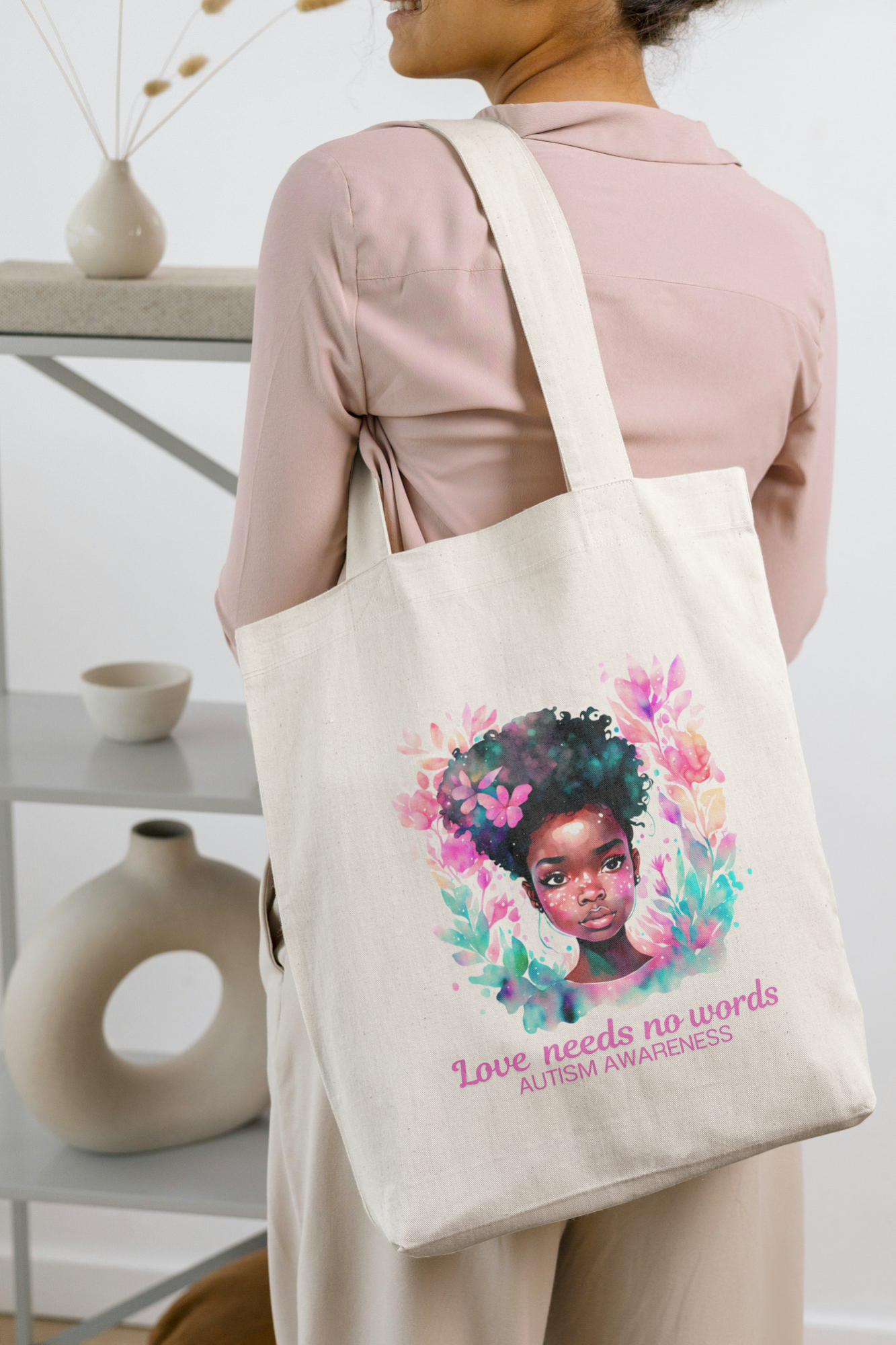 Love Needs no Words -Pink 100%cotton tote bag