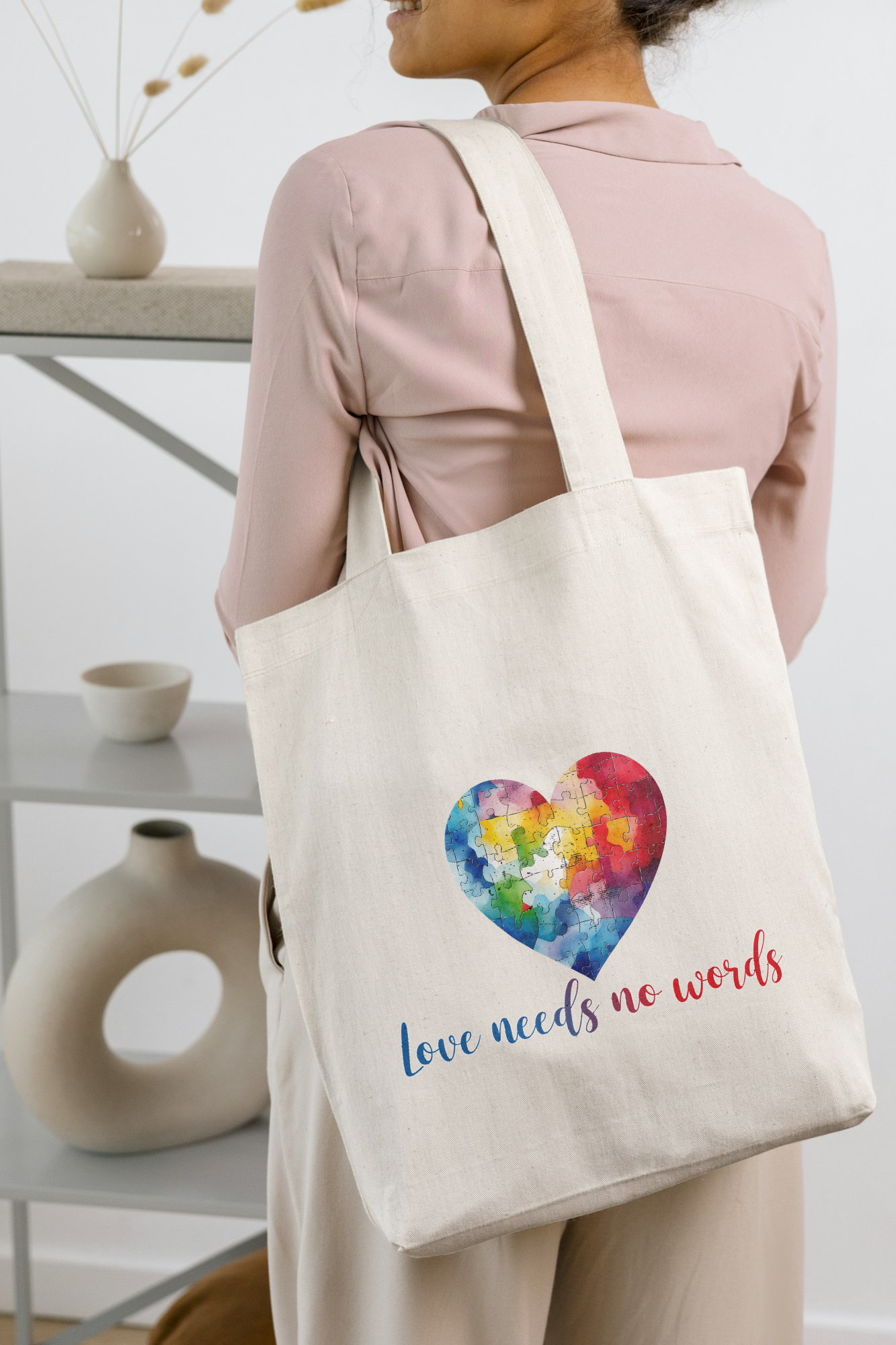Autism Awarness -lepoard print heart 100%cotton tote bag