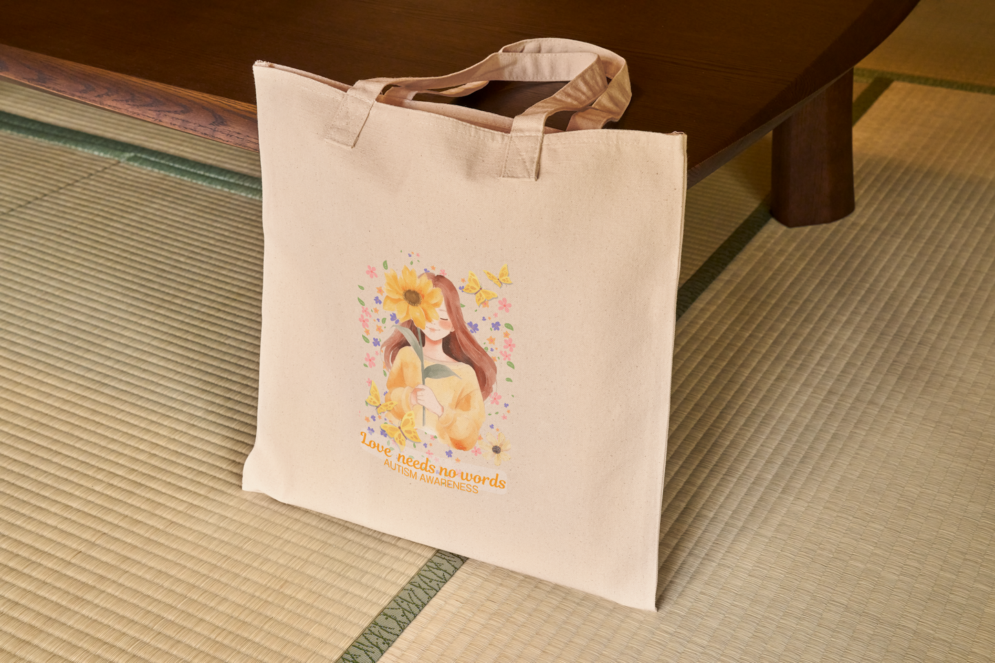 Love Needs no Words Orange 100%cotton tote bag
