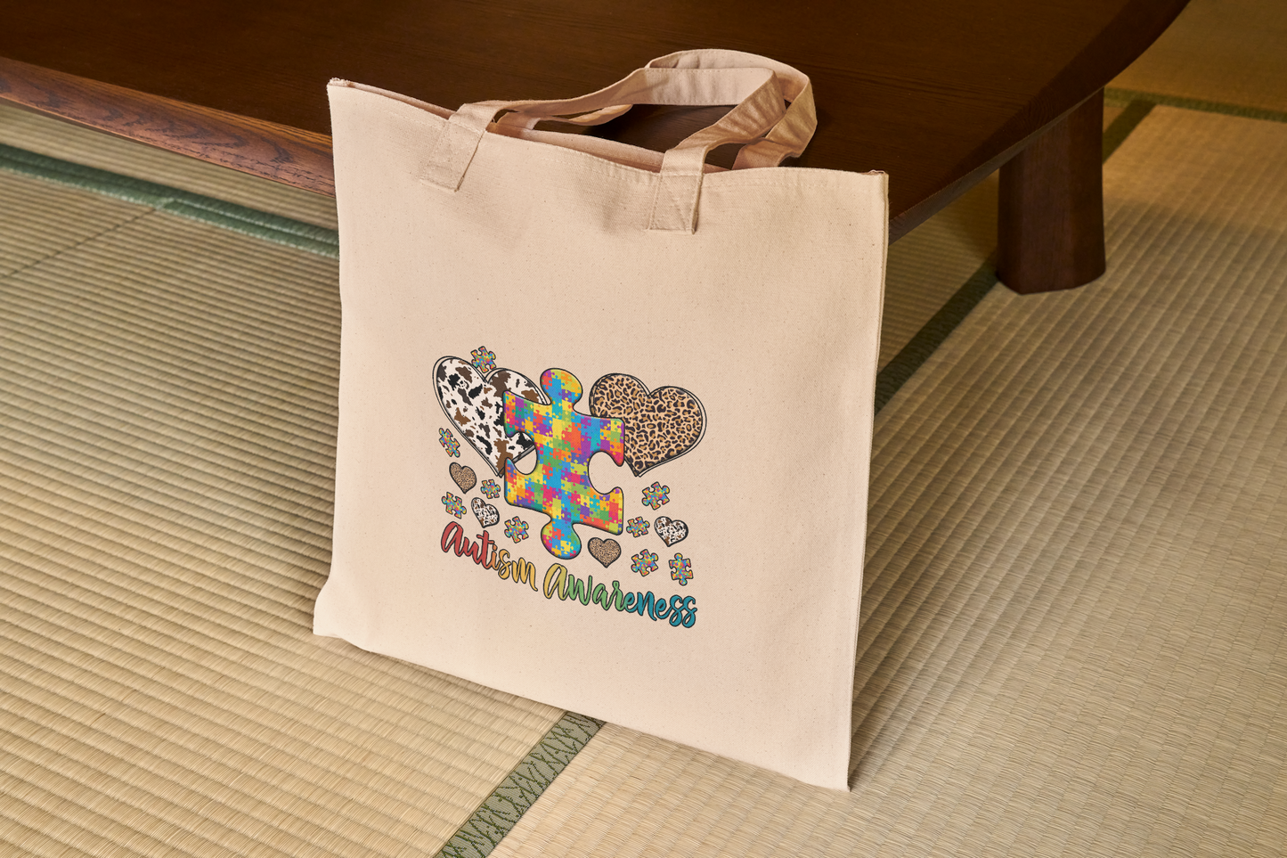 Autism Awarness -lepoard print heart 100%cotton tote bag