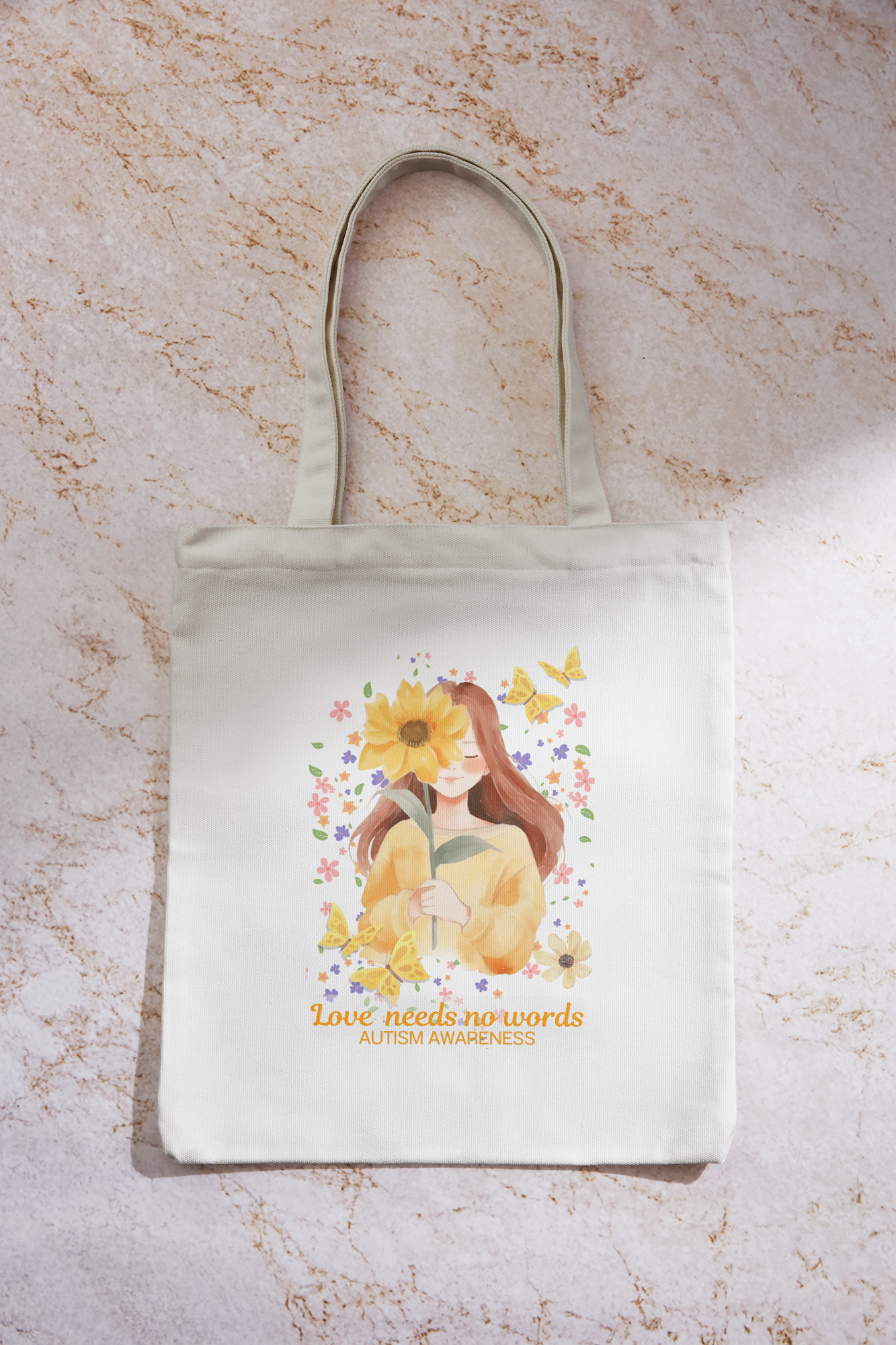 Love Needs no Words Orange 100%cotton tote bag
