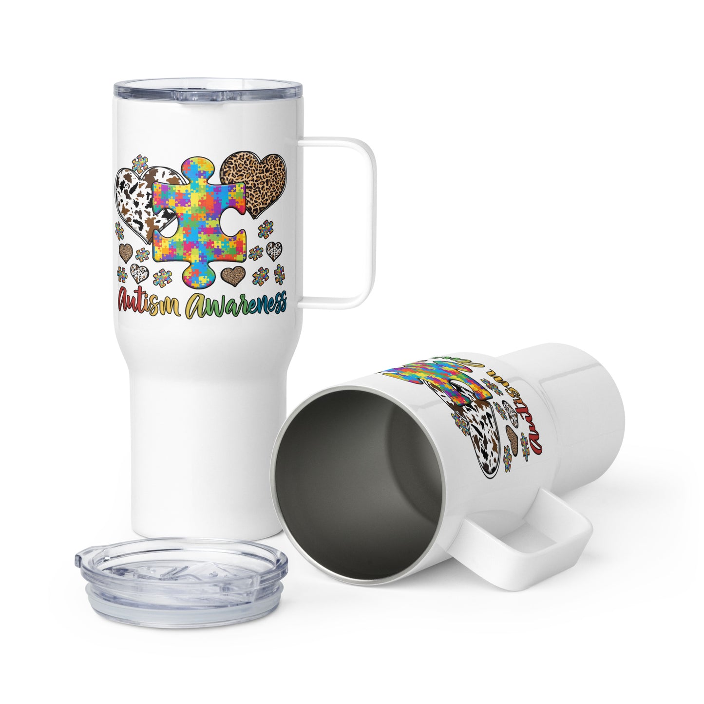autism Awareness Leopard Print Travel mug with a handle