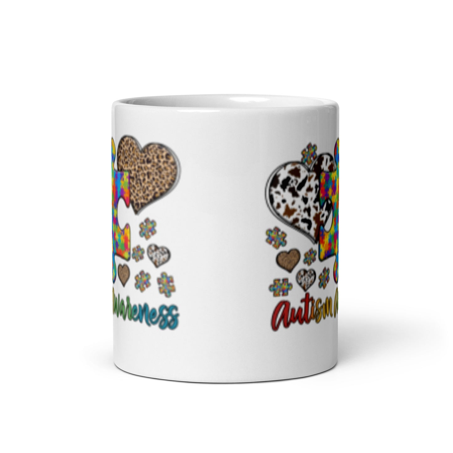 Autism Awareness Leopard Print White glossy mug