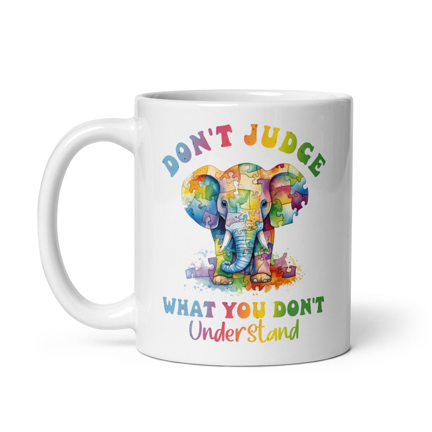 Don#t Judge Elephant White glossy mug