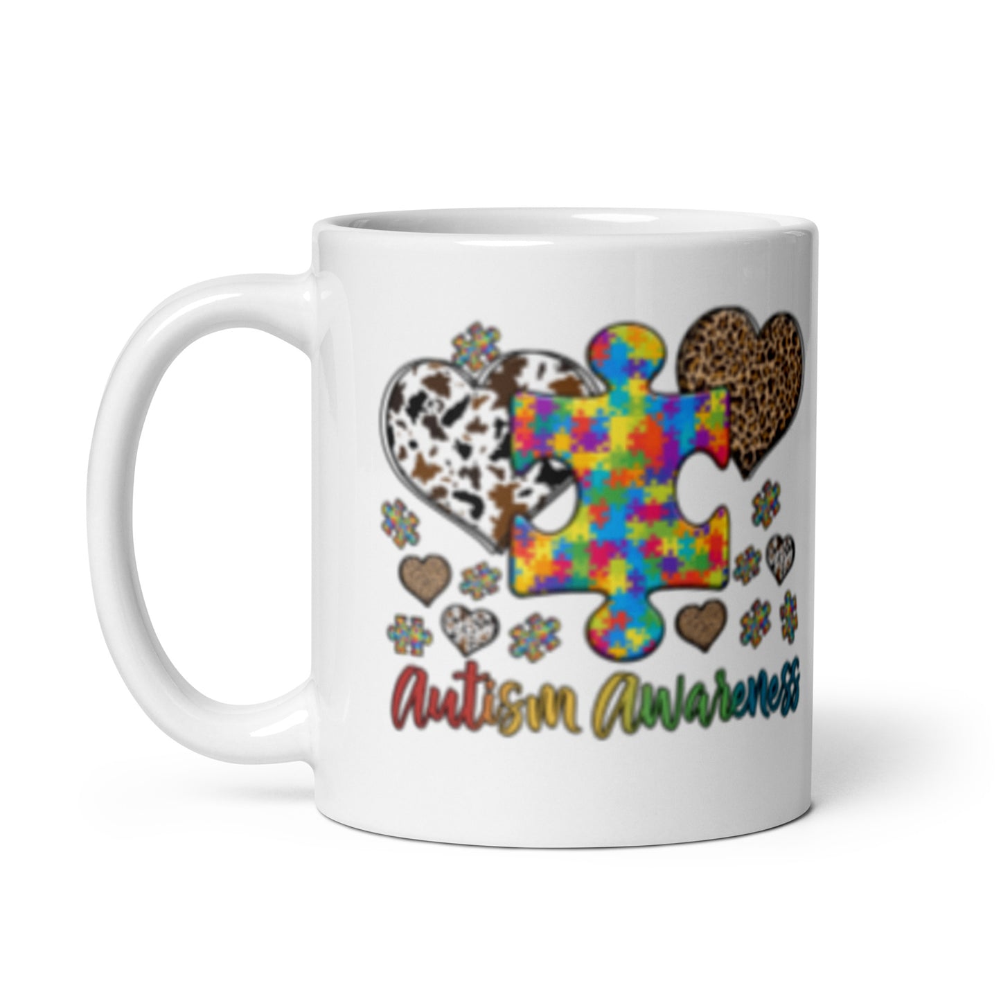 Autism Awareness Leopard Print White glossy mug