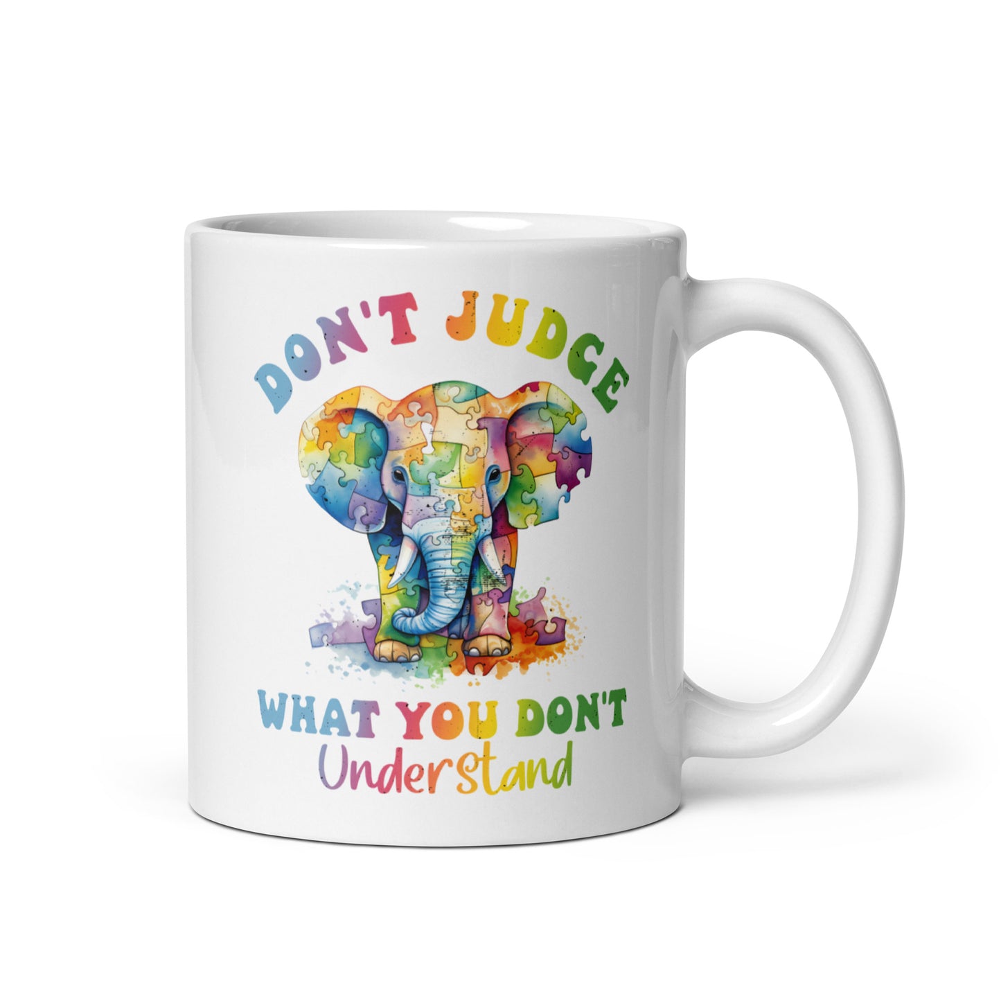 Don#t Judge Elephant White glossy mug