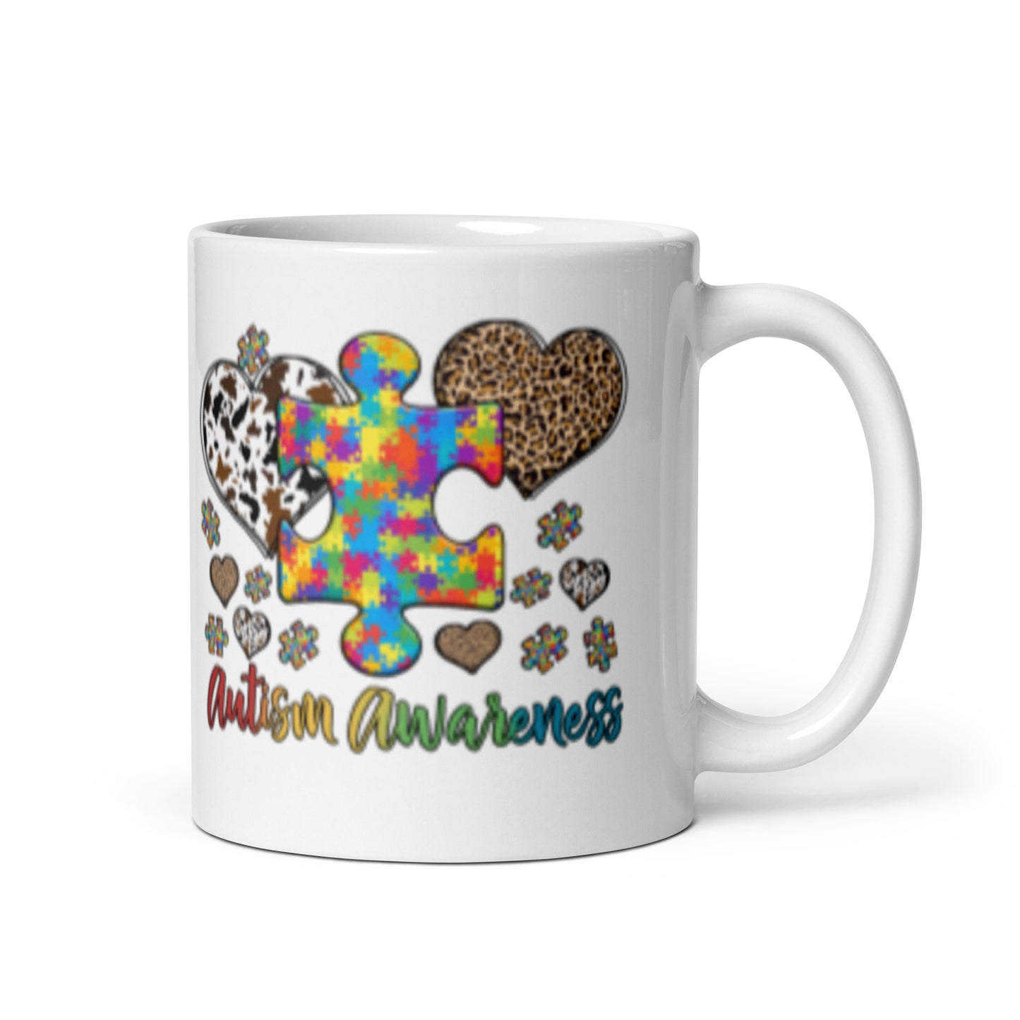 Autism Awareness Leopard Print White glossy mug