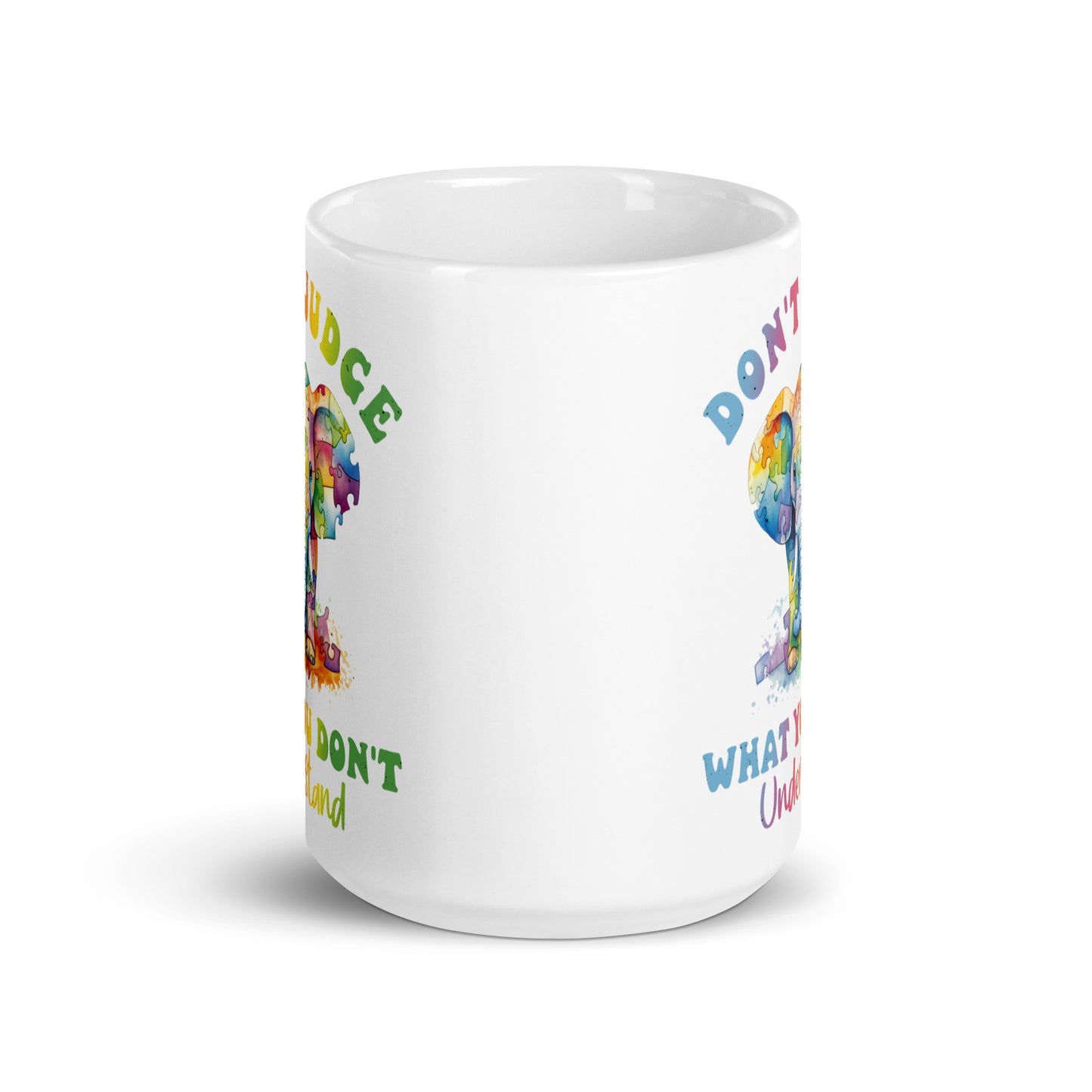 Don#t Judge Elephant White glossy mug