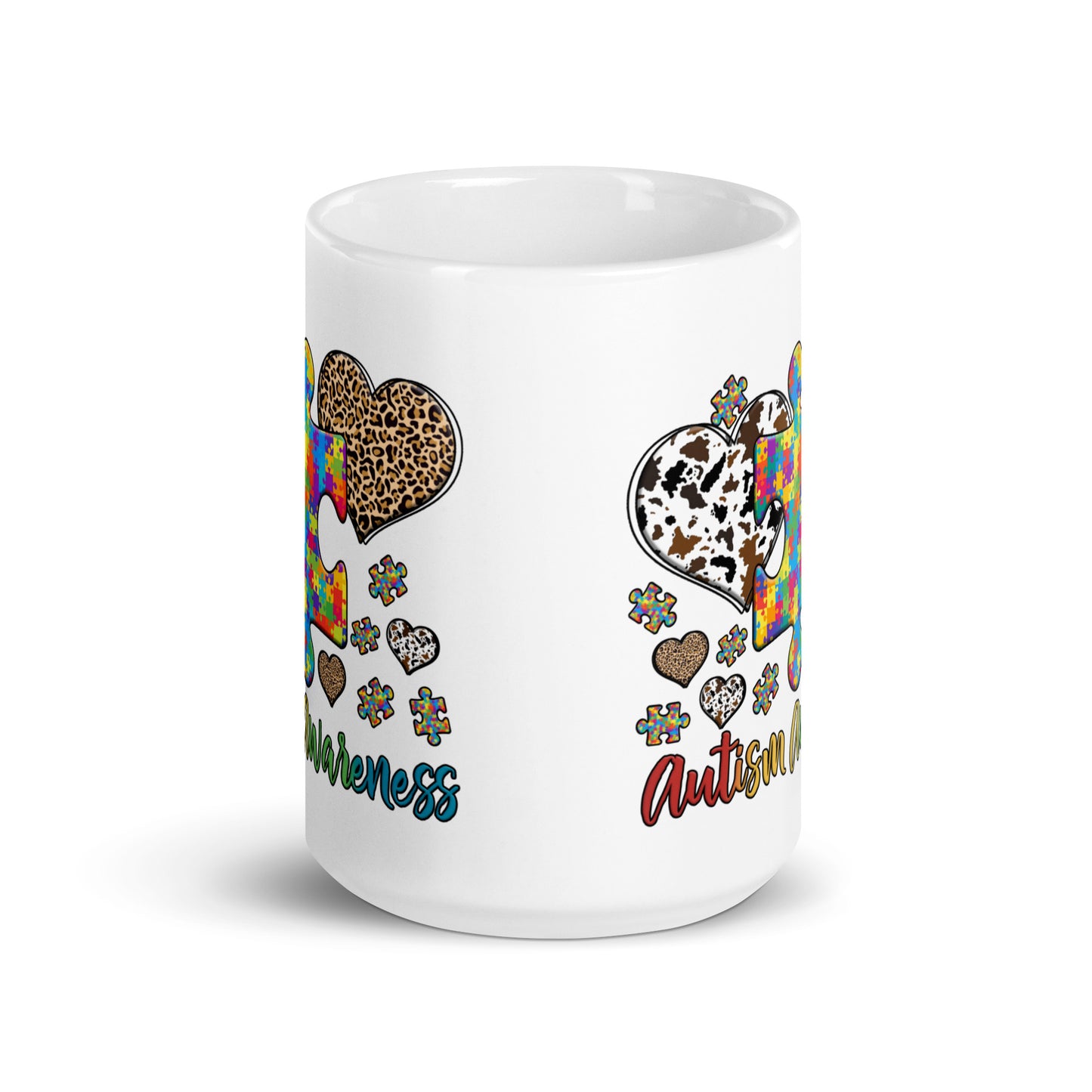 Autism Awareness Leopard Print White glossy mug
