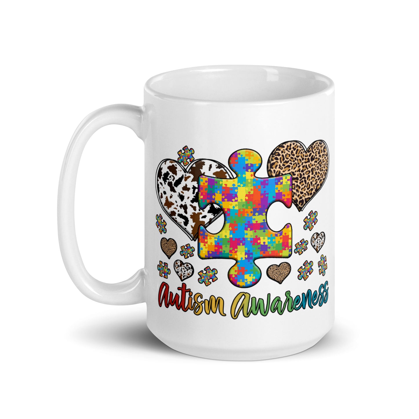 Autism Awareness Leopard Print White glossy mug