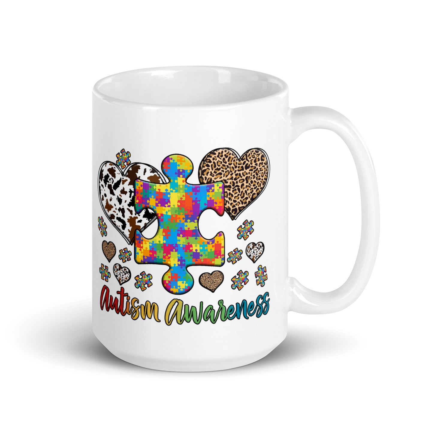 Autism Awareness Leopard Print White glossy mug