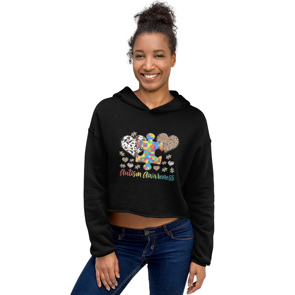 Crop Hoodie Autism Awareness Leopard print heart