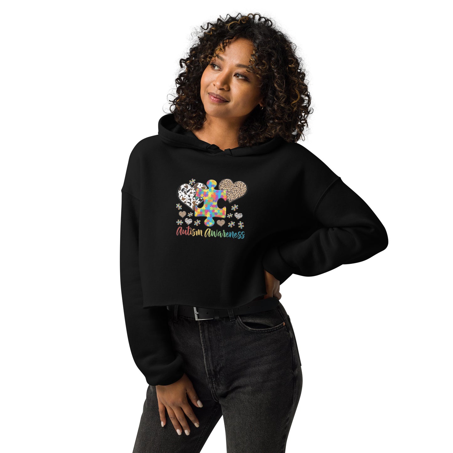 Crop Hoodie Autism Awareness Leopard print heart