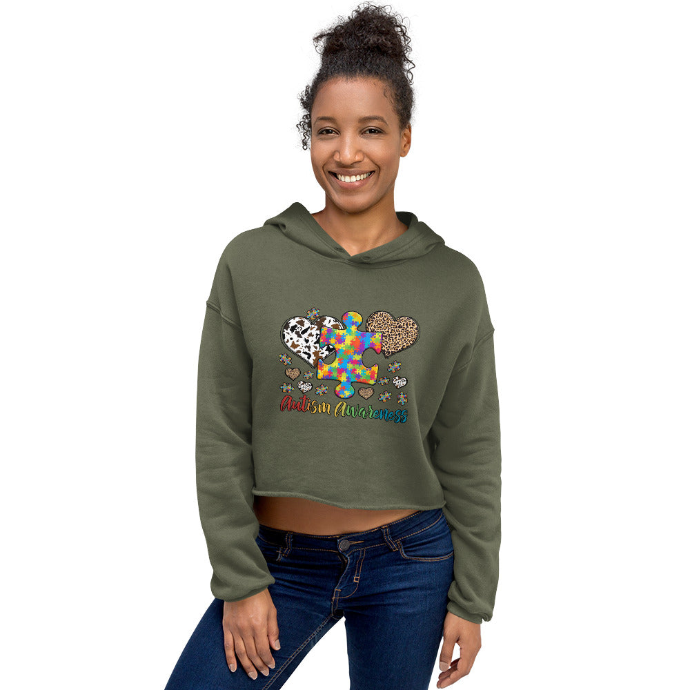 Crop Hoodie Autism Awareness Leopard print heart