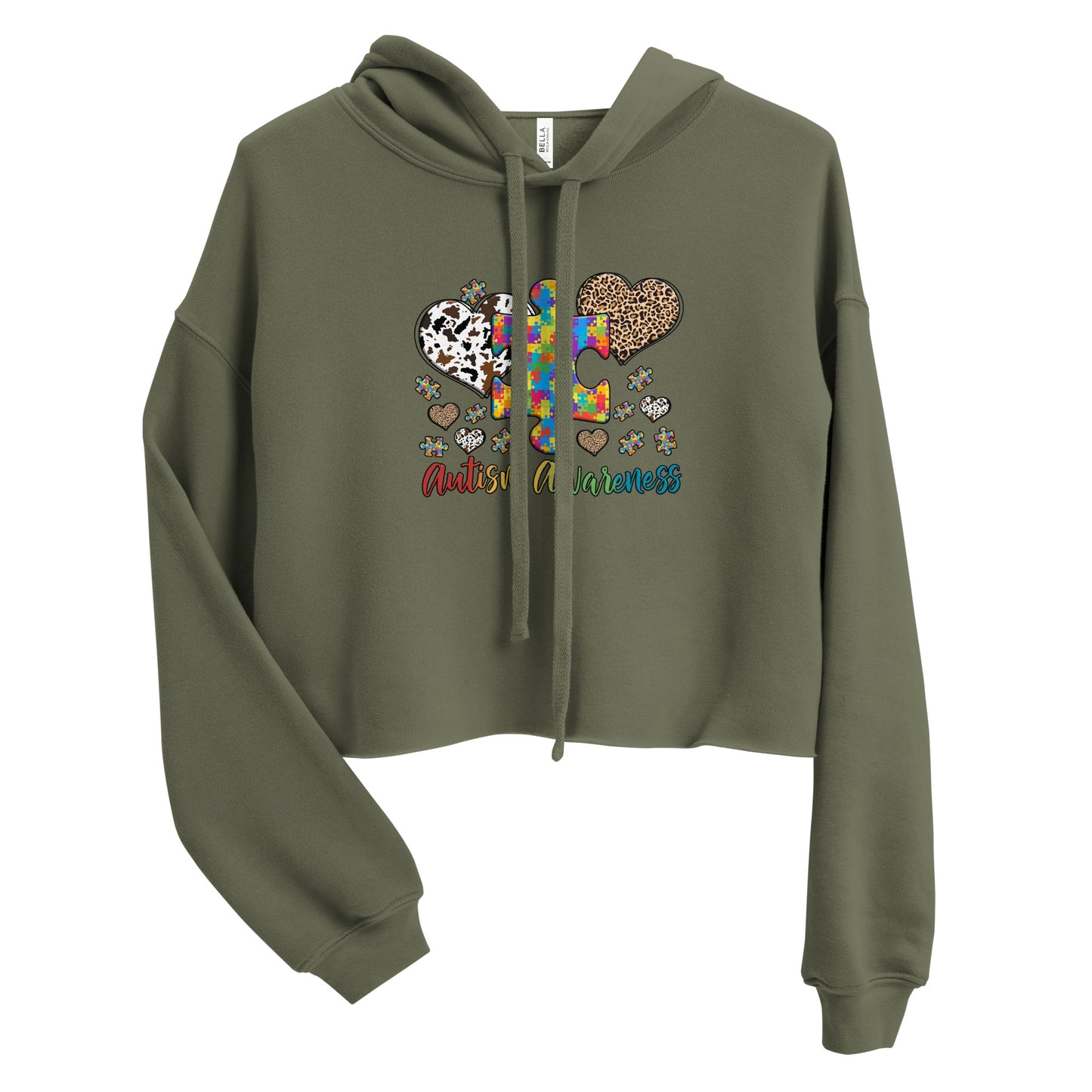 Crop Hoodie Autism Awareness Leopard print heart