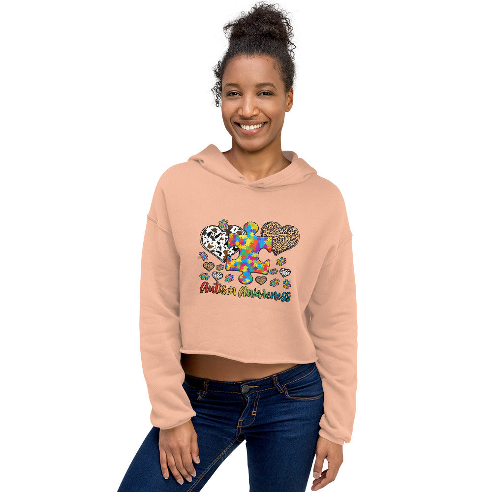 Crop Hoodie Autism Awareness Leopard print heart
