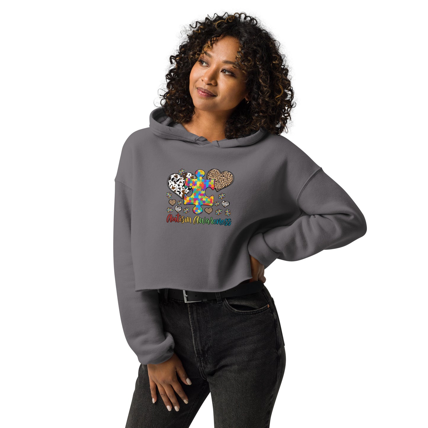Crop Hoodie Autism Awareness Leopard print heart