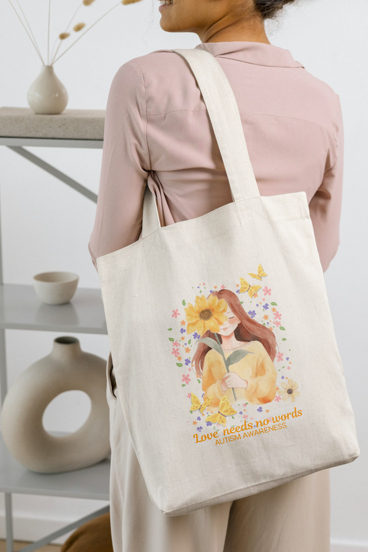 Love Needs no Words Orange 100%cotton tote bag