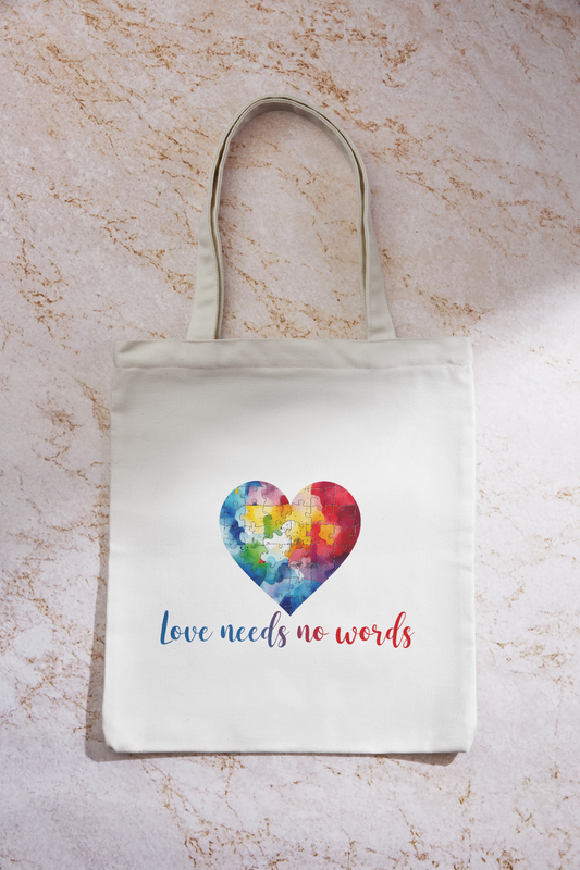 Love Needs no Words -puzzle heart 100%cotton tote bag